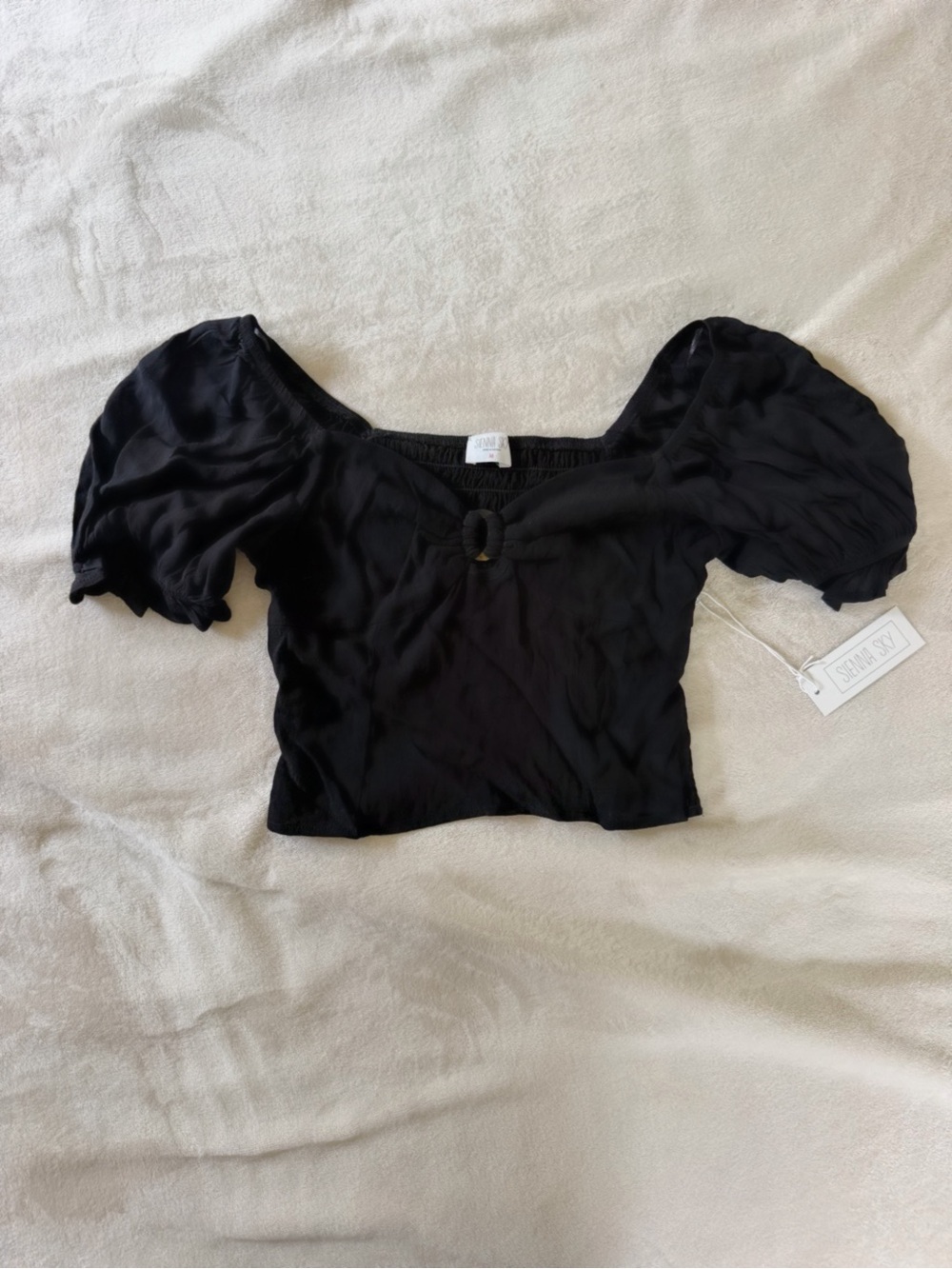 Black Puff Sleeve Cropped Blouse - NWT